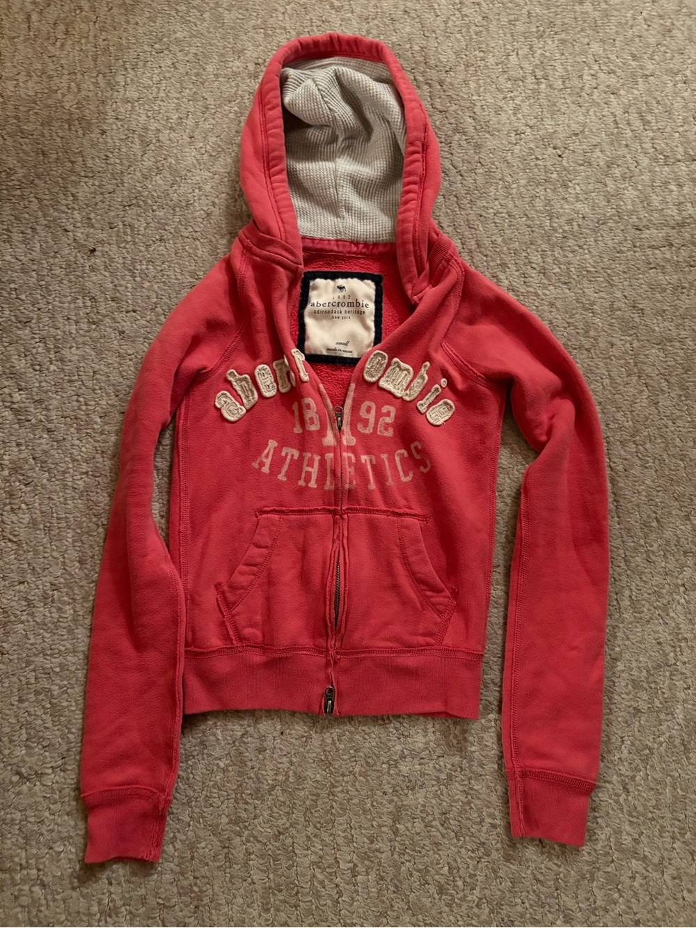 90’s authentic Abercrombie & Fitch Pink Zip-Up Hoodie with Embroidered Appliqué